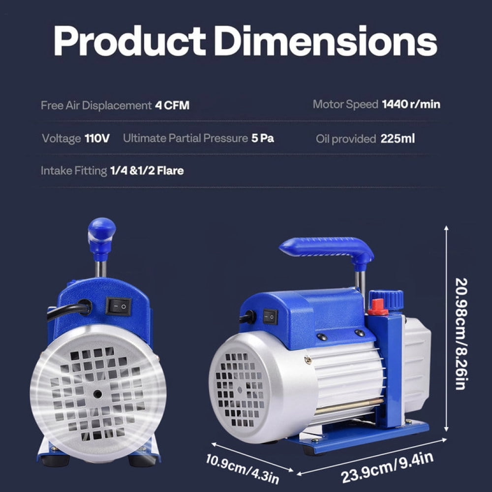 4 CFM HVAC Vacuum Pump, 110V Convenient Auto AC Vacuum Pump for R134a R12 R22 R502 R410a Refrigerant, with Low Noise, Oil Sight Glass(Blue)