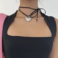 thumbnail image 1 of Collar de cuerda negra con lazo y cordones sexy, cadena de clavícula de metal con forma de corazón, 1 of 6