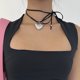 thumbnail image 1 of Collar de cuerda negra con lazo y cordones sexy, cadena de clavícula de metal con forma de corazón, 1 of 6