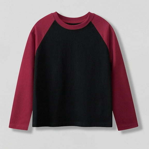 YUSIM Boys Color Block T Shirts- Cotton Fashion Casual Long Sleeve Kids Fall Clothes Black Size 6-16