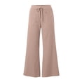 thumbnail image 4 of Cagogo Striped Wide Leg Lounge Pants for Women Elastic Waist Casual Long Trousers with Pockets Fashion Comfortable Home Outdoor Wear, Red M, 4 of 5