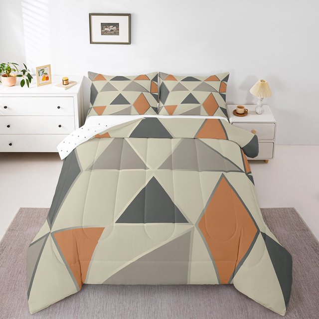 Erosebridal Ensembles de Literie Géométrie Triangle Simple avec Couette, Insert de Couette Minimaliste Chic, Ensemble de Couette Simple Réversible Mi-Siècle, Déco de Chambre Respirante, 2 Pcs