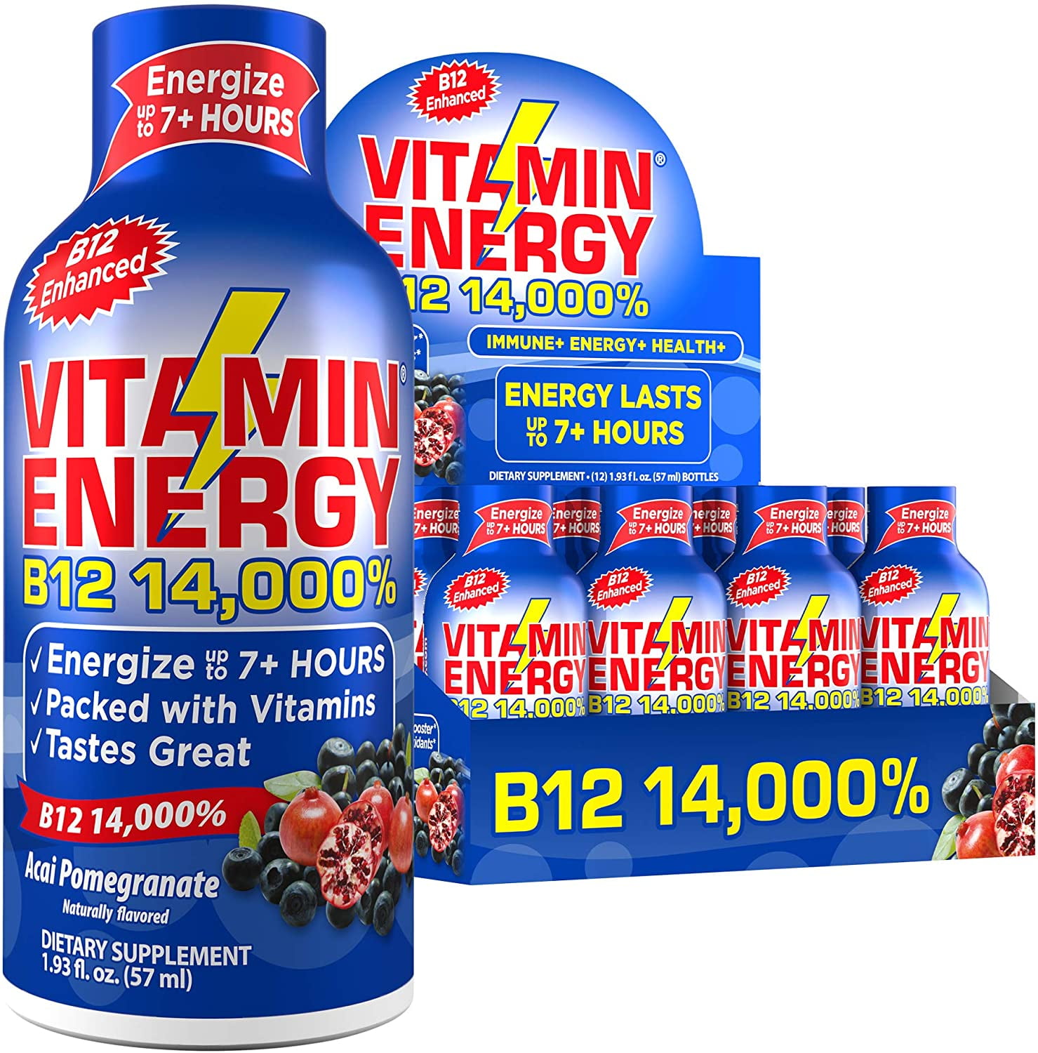 (12 Pack) VitaminEnergy™ B-12 Shots - Energy Lasts up to 7+ Hours* | B12  14,000% | Keto 0 Sugar, 0 Carbs, Great Tasting Acai Pomegranate