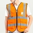 thumbnail image 2 of Rohuuque Men's Reflective Safety Vest Mesh Color Block Construction Site Multiple Pockets Protective Work Jacket Orange, 2 of 6