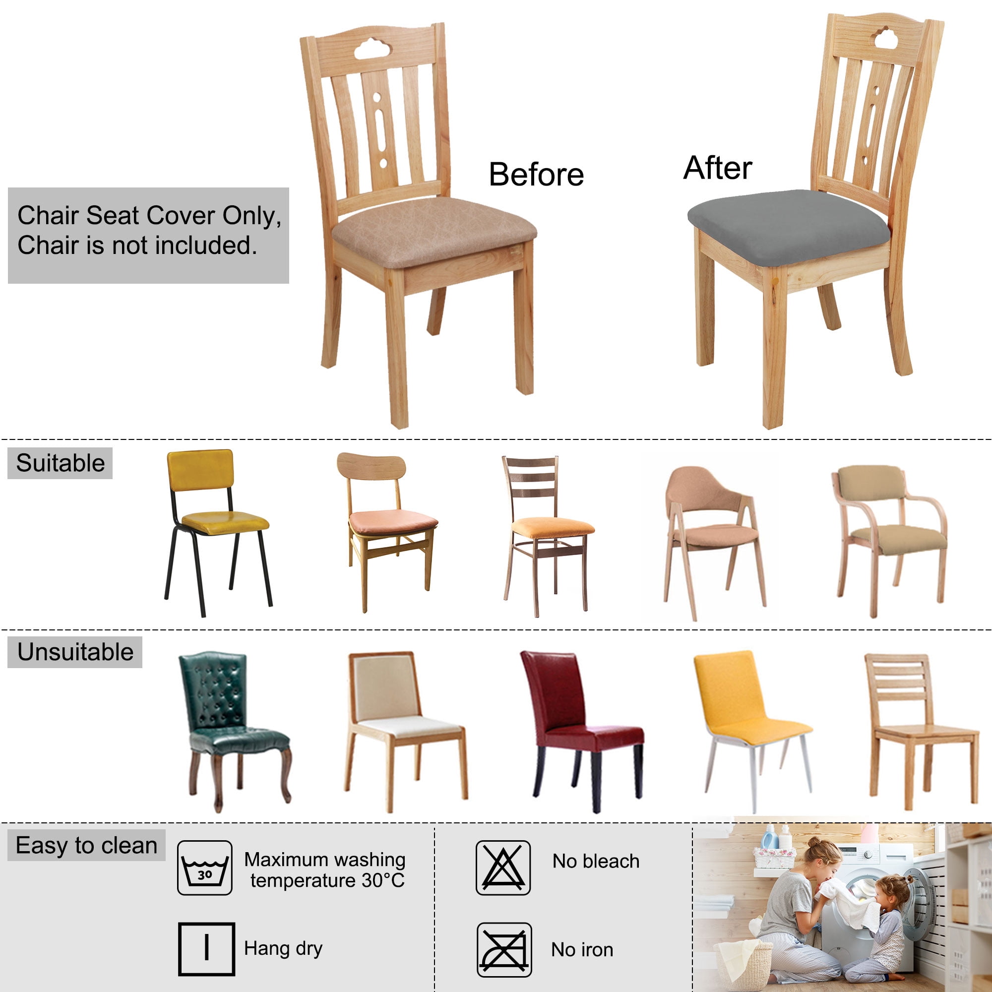 Unique Bargains 6Pcs Velvet Dinning Chair Seat Cover Elastic Stretchable Slipcovers Gray