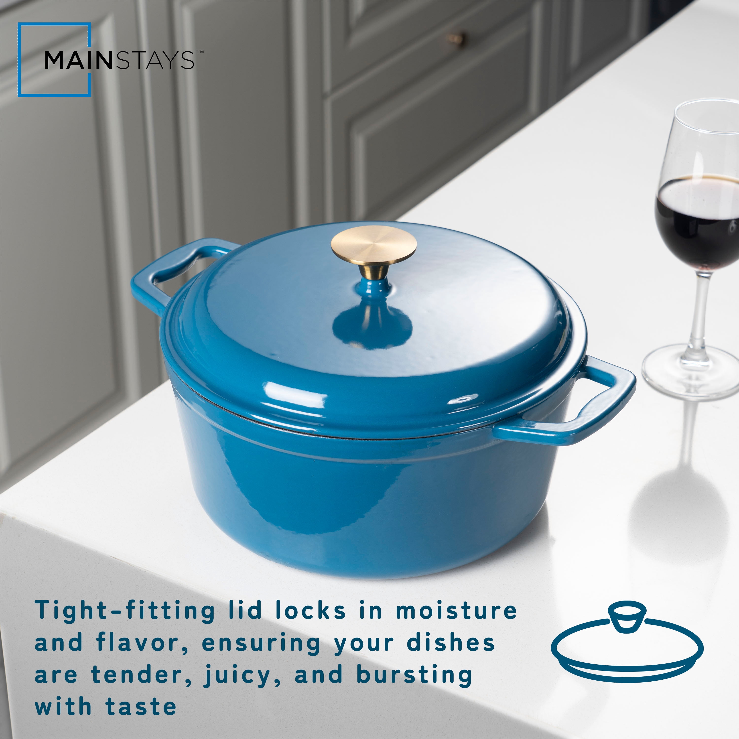 Mainstays Non-Stick Enameled Cast Iron 4.75QT Dutch Oven, Blue - 1 Pack