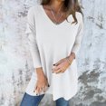 thumbnail image 4 of JGGSPWM Women's Fall Oversized V Neck Knit Tunic Solid Long Sleeve Loose Fit Pullover Sweaters White L, 4 of 8