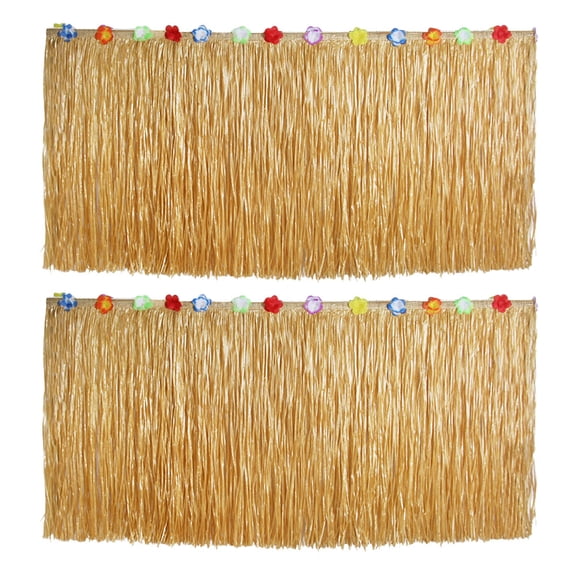 OUNONA 2Pcs Luau Table Skirts Hawaiian Grass Table Skirt Light Brown Soft PP Fabric Decor