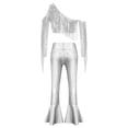 thumbnail image 4 of Haitryli Metallic 70S Disco Vintage Hippie Outfits Kids Girl Sequins Crop Top and Bell Bottom Pants Jazz Stage Dancewear Silver 16, 4 of 7