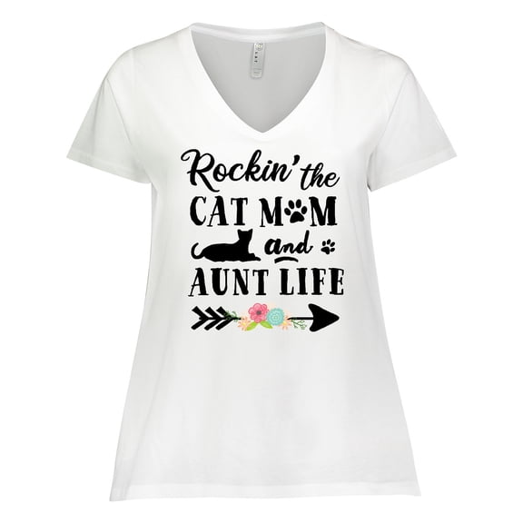Inktastic Rockin' the Cat Mom and Aunt Life Women's Plus Size V-Neck T-Shirt