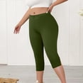 thumbnail image 4 of XL-5XL Plus Size Capri Leggings for Women Tummy Control Capri Yoga Pants High Waisted Stretchy Mid-calf Length Pull on Tights Jegging Army Green XL, 4 of 7