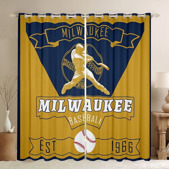 jejeloiu Boys Baseball Game Curtains Pack of 2 (42x84 Each),Milwaukee City Curtains Blackout,Ball Sport Lover Bedroom Curtains For Teens Boy,Microfiber Bedroom Decor