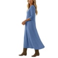 thumbnail image 6 of Ayolanni Fall Dresses V Neck Beach Long Sleeve A-Line Maxi Dresses Casual Flowy Pleated Solid Long Dress Blue XL, 6 of 7