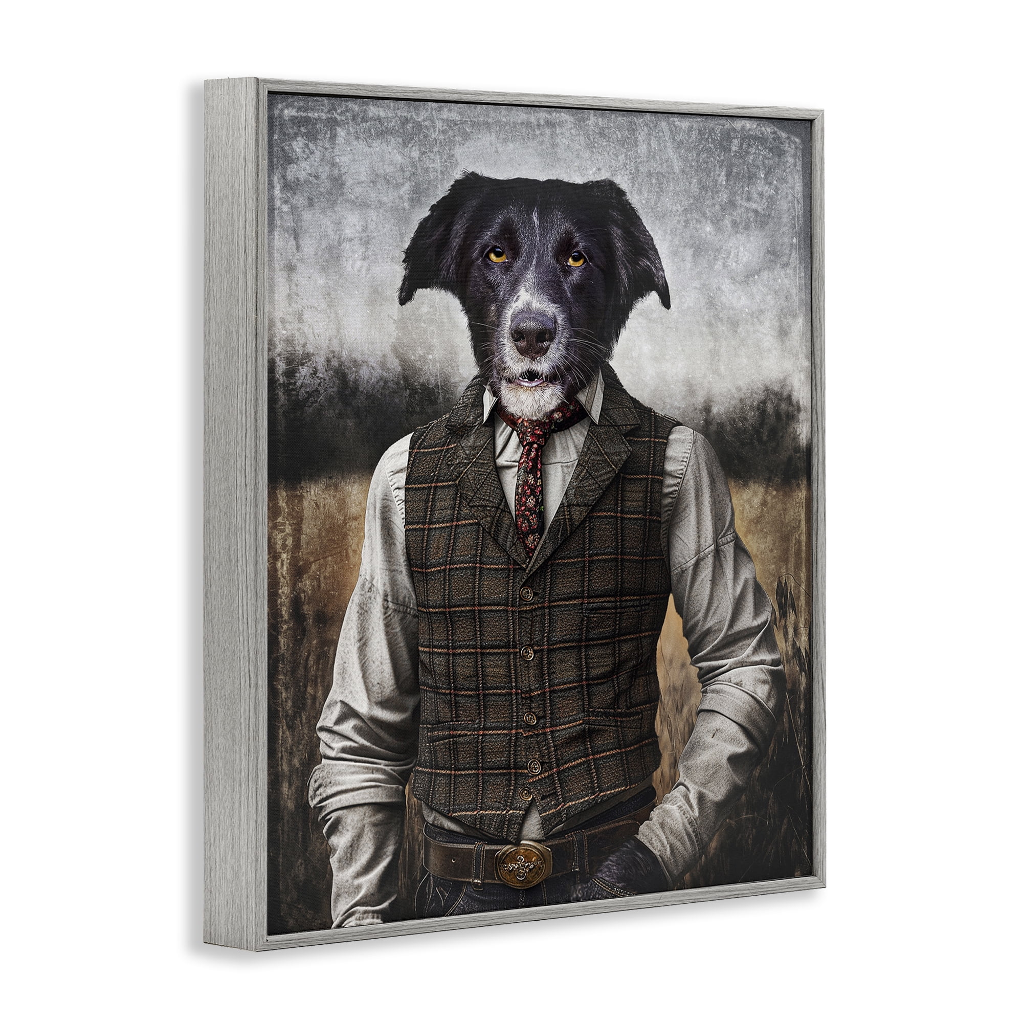 Stupell Industries Dog in Colonial Clothes Animals & Insects Painting Gray Framed Art Print Wall Art, 24 x 30
