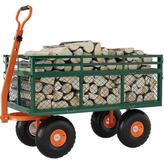 BeesClover Chariot de Jardin Robuste de 1400 Lb, Chariot de Jardin en Acier avec Roues de 10 Pouces, Poignée Réglable, Chariot de Jardin Utilitaire pour Cour, Jardinage, Terre, Outils et Transport de Plantes