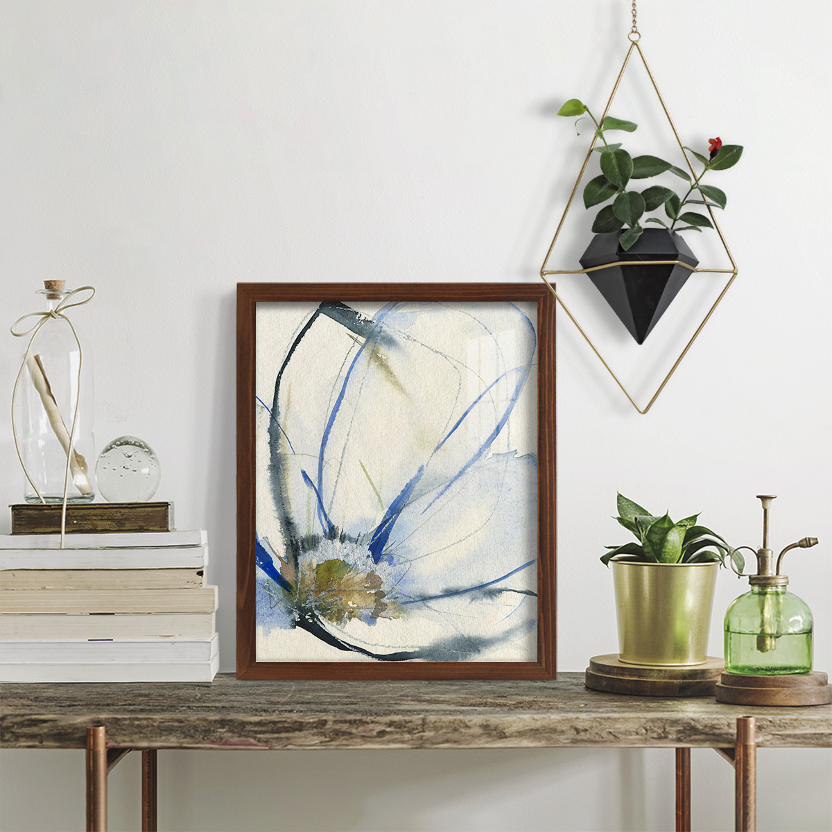 Cobalt & Paynes Petals II - Framed Print w/glass - Chestnut