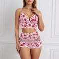 thumbnail image 2 of BRICH Women's 2 Piece Lace Lingerie Sets Heart Lip Graphic Bralettes Boyshorts Set Nightwear Pink XL, 2 of 5