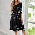thumbnail image 2 of WTOBBY Women's Classic Floral Print V-Neck 3/4 Sleeve Midi Dress, Timeless Sundress with Feminine Details for Various Occasions,Black XL, 2 of 4