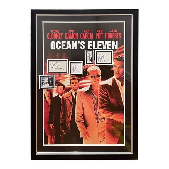Ocean's Eleven Full-Size Movie Poster Deluxe Framed with Clooney, Roberts, Pitt, Damon and Garcia Autographs - JSA