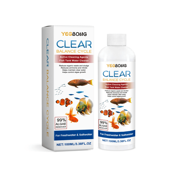YEGBONG Aquarium Water Cleaner and Clarifier Solution, Fish Tank Water Conditioning Liquid for Organic Waste Sludge & Algae Control, Freshwater & Saltwater Aquarium Care, 3.38 FL OZ / 100 ML