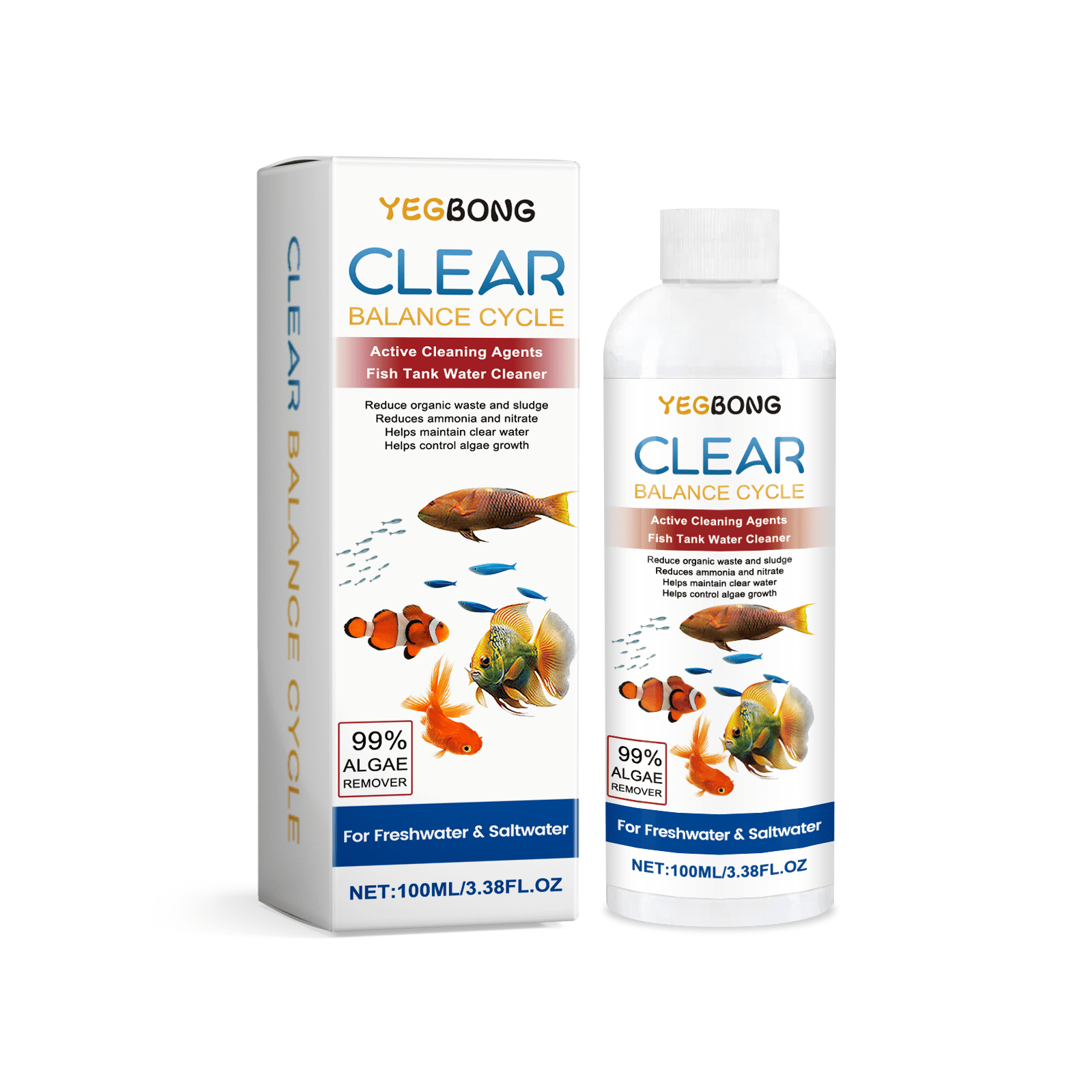 YEGBONG Aquarium Water Cleaner and Clarifier Solution Fish Tank Water Conditioning Liquid for Organic Waste Sludge & Algae Control Freshwater & Saltwater Aquarium Care 3.38 FL OZ / 100 ML