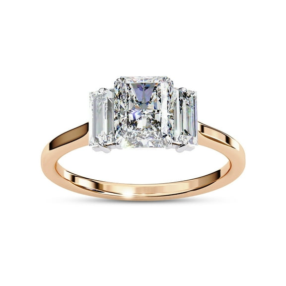 Three Stone Engagement Ring for Women | Center 7x5mm Radiant Cut Lab Created Moissanite Promise Rings in 14K Solid Rose Gold Jewelry Gift for Her, Ring Size 8.5