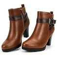 thumbnail image 5 of Pennysue Women's Brown Short Boots Thin Chunky Heel Zipper Ankle Booties Size 9, 5 of 5
