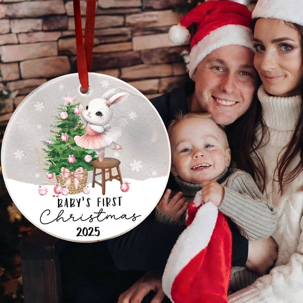 Ireezec First Christmas Ornament , Keepsake with Cartoon Tree & Animal Design, Clear Acrylic Hanging Pendant for Holiday Decorations, Newborn Celebration Gift, Festive Nurry Souvenir