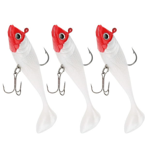 3PCs Pack Fishing Lure TTailed Red Head White Body Fishing Lures