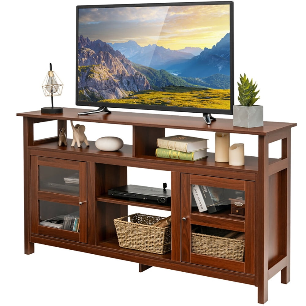 Finihen TV Stand, TV Cabinet, 58 Inch TV Stand Entertainment Console Center with 2 Cabinets, Media Entertainment Center with Storage, for Living Room, Bedroom, Walnut