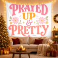 thumbnail image 3 of Prayed Up And Pretty Text With Flowers, Inspirational Boho Style for Faith Decor Fans, Christian Wall Art, Easter Gift Tapestry Wall Hanging for Bedroom and Dorm, 3 of 7