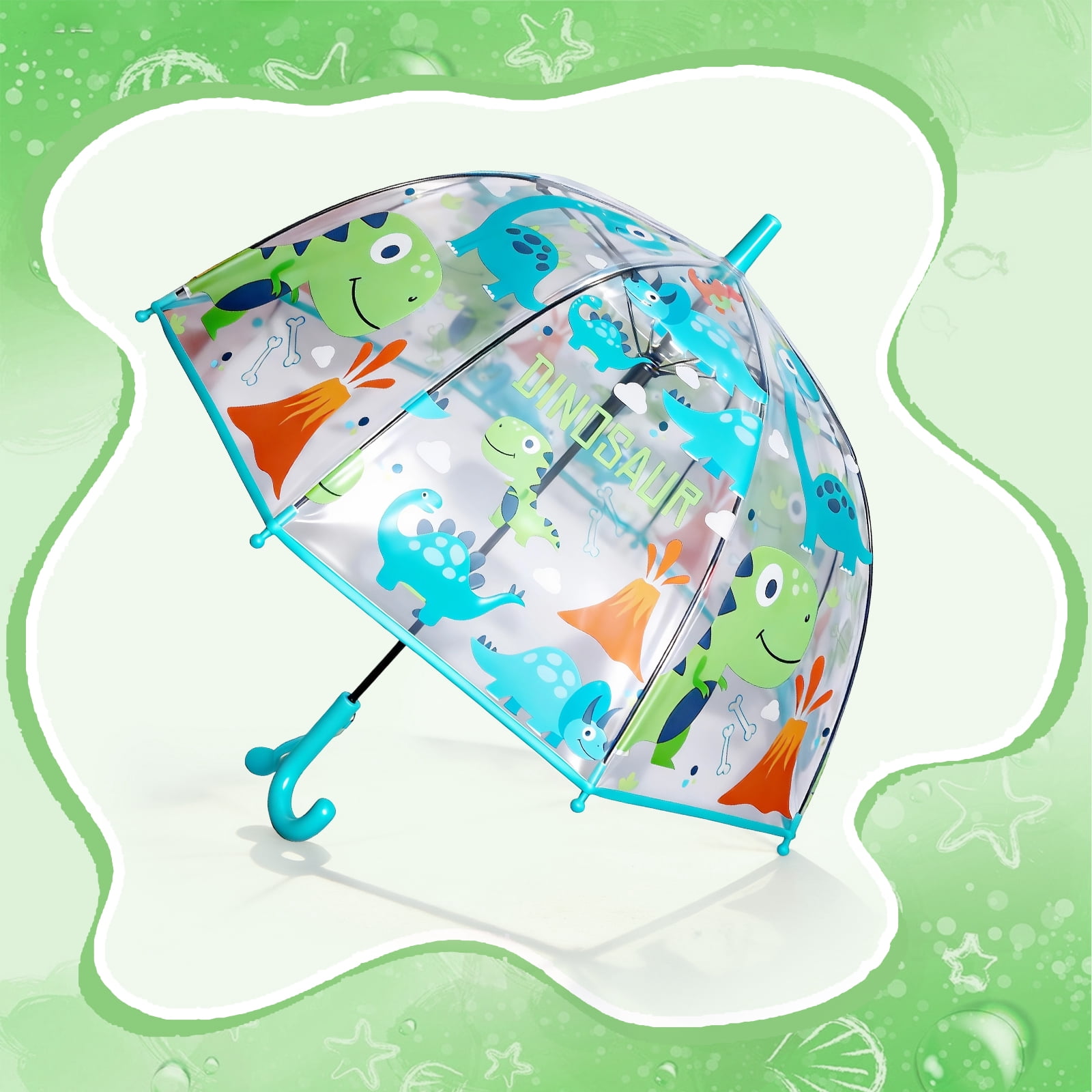 2 Pcs Kids Clear Bubble Umbrella, Unicorn Pattern with Easy Grip Curved Handle, Safe Transparent Umbrella for Toddler Girls