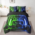 thumbnail image 3 of Feelyou Green Blue Gamepad Twin Bedding Sets 7-Piece for Teen, Video Games Controller Bedding Comforter Set, Neon Glowing Honeycomb Reversible Sheet Sets, Ultra Soft Bedroom Decor, 3 of 8