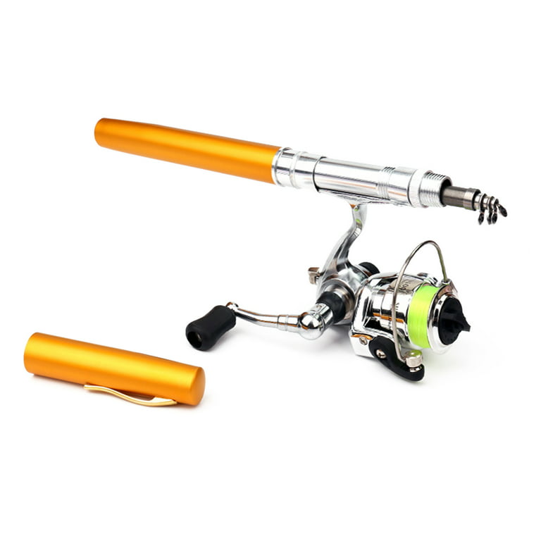 Opolski 1.6m Pen Shape Telescopic Mini Fishing Pole Rod with Metal Spinning  Reel Wheel 