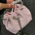 thumbnail image 2 of Women Bucket Bags Chains Rhinestone Drawstring Ladies Handbags Purse (Pink), 2 of 8