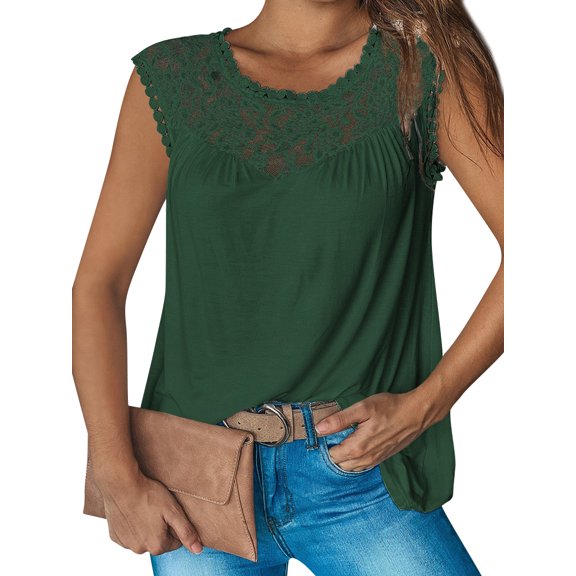 STARVNC Women Lace Rose Patchwork Crew Neck Sleeveless Tank Top