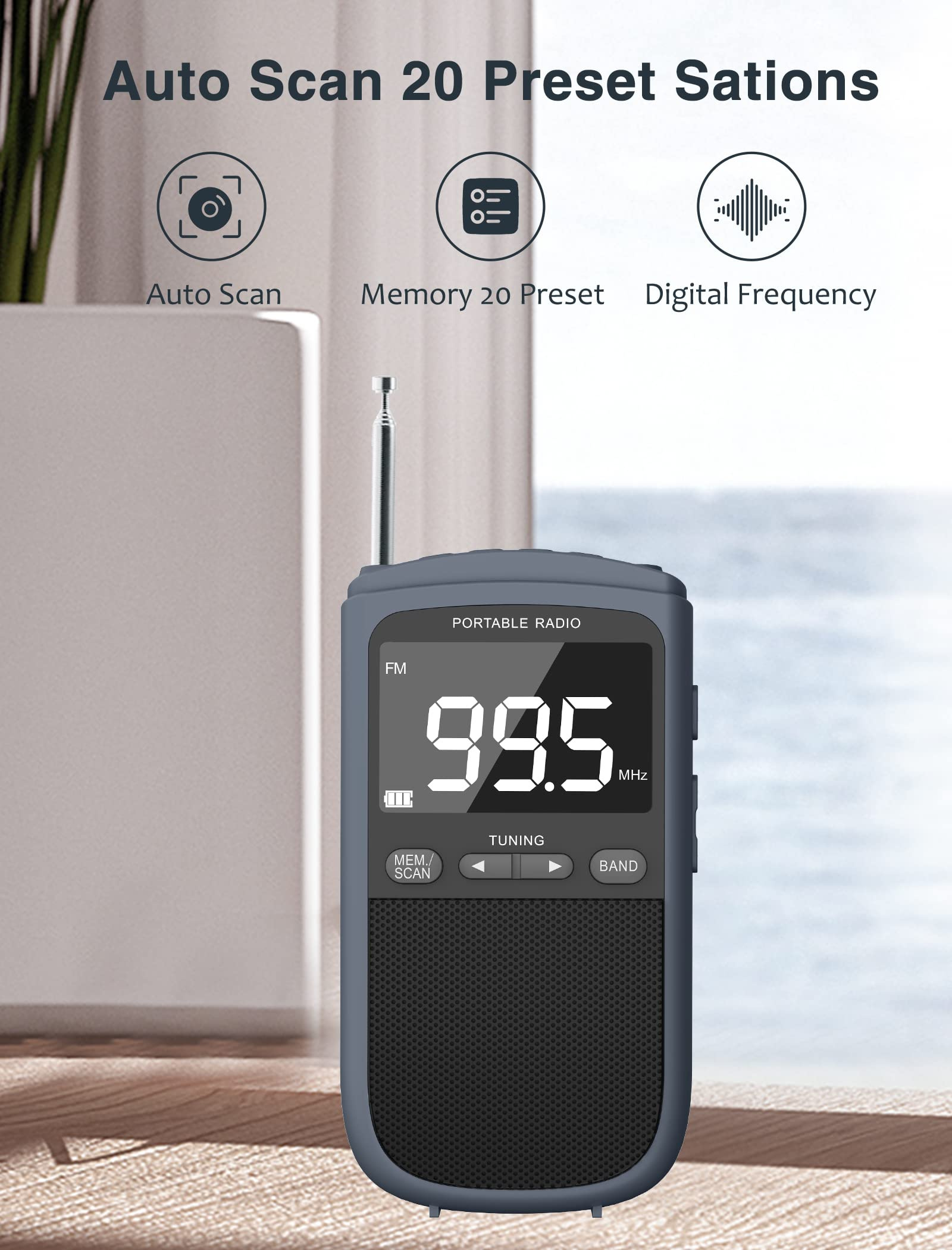 Jazmm AM FM Portable Transistor Radio with Digital Tuning photo 3