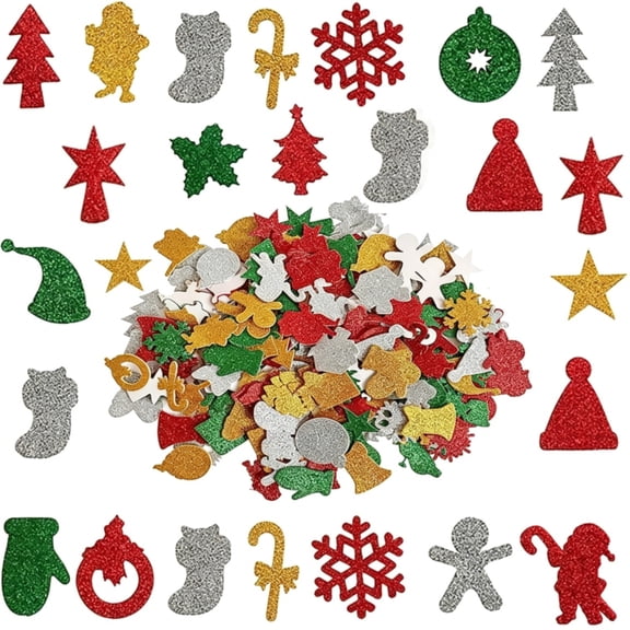Christmas Foam Stickers Holiday Self Adhesive Craft for Decorating Party Gifts 100 Pcs