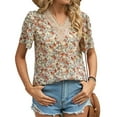 thumbnail image 1 of FJUCHAI Chemises Imprimées pour Femmes Été Décontracté Col Rond Manches Courtes Blouses Mignonnes Florales Tops Amples, 1 of 10
