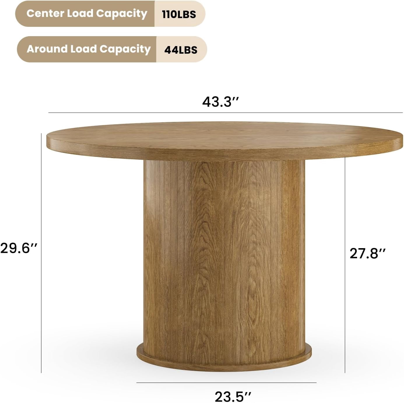 Farini 43" Round Dining Table, Modern Wood Kitchen Table with Metal Base, Seats 4, for Dining Room or Kitchen, Walnut