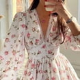 thumbnail image 3 of Women Floral Print Mini Dress High Waist A-Line Summer Autumn Long Sleeve V Neck Dresses Vintage Beach Vacation Casual Vestidos, 3 of 9