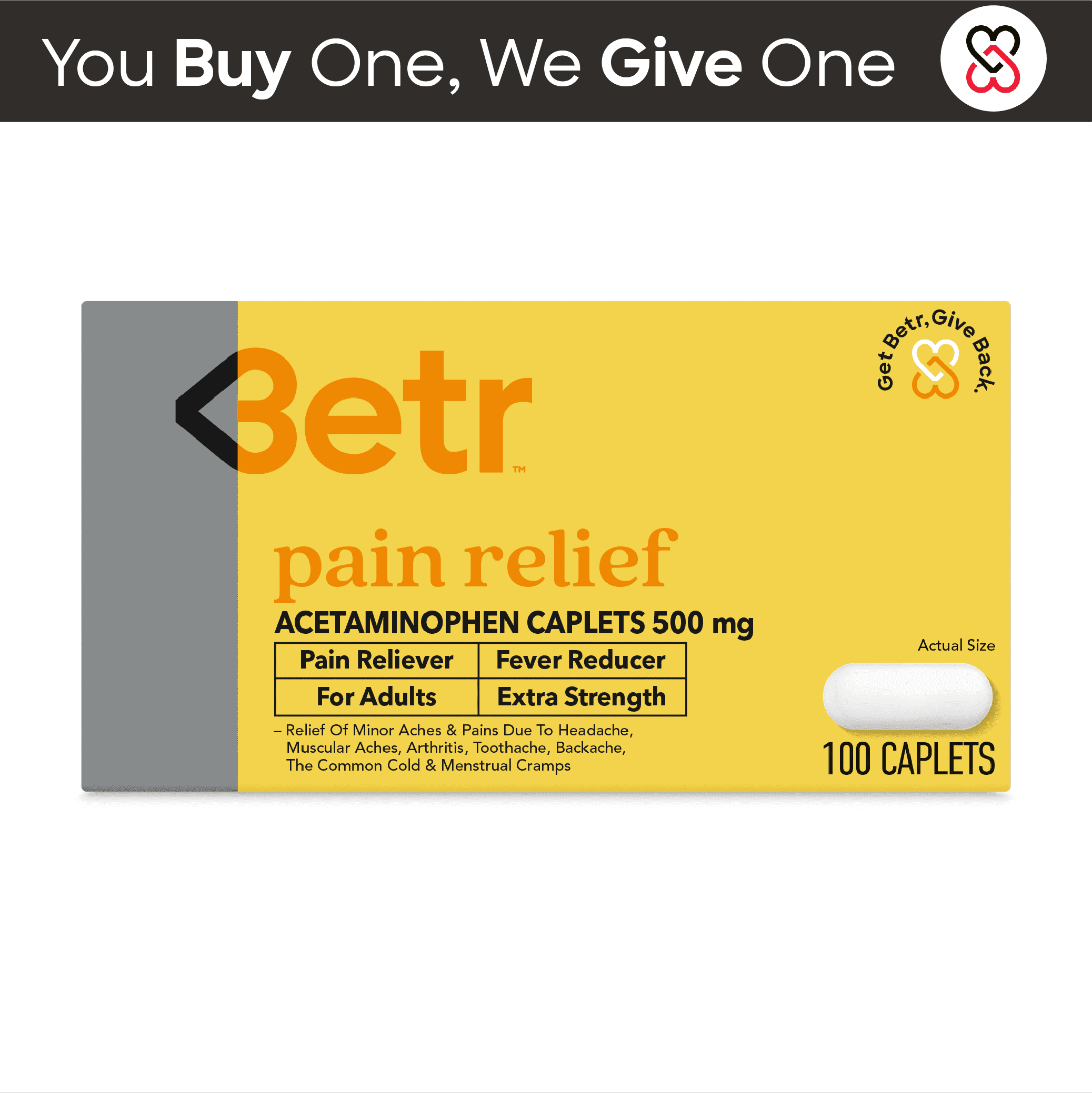Betr Remedies Extra Strength Pain, Headache, Fever Reducer Medicine, Acetaminophen 500 mg, 100 Tablets