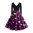 thumbnail image 5 of Valentines Day Dresses Scalloped Neck Fit and Flare Dress with Heart Print Waist Vintage Style Dress for Women Dark Purple 3XL, 5 of 5