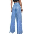 thumbnail image 3 of Kopltyrfg Sequin Glitter High Waist Wide Leg Palazzo Pants for Women, Sparkly Party Trouser Bling Leggings (Sky Blue,M), 3 of 5
