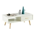 thumbnail image 4 of GZXS 41 Inch Rectangle Coffee Table with Storage Drawer & Open Shelf, Solid Wood Legs, Stylish Living Room Furniture, White, 4 of 9
