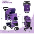 thumbnail image 2 of LINJH 3-Wheel Pet Stroller, Foldable Travel Jogger for Small & Medium Dogs & Cats (Up to 33lbs), Lightweight Carrier with Breathable Mesh Cover, Cup Holder & Storage Basket, Purple, 2 of 11