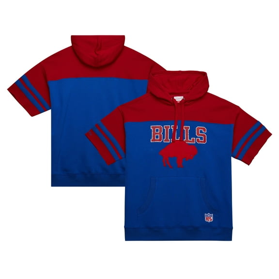 Men's Mitchell & Ness Royal Buffalo Bills Off Field Vintage Logo Short Sleeve Pullover Hoodie