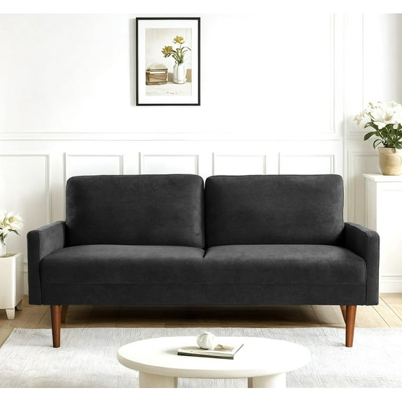 Cterwk Upholstered Velvet Sofa Couch with Wood Legs, 3 Seater Loveseat Sofa Living Room, Home, Apartment, Office, Black