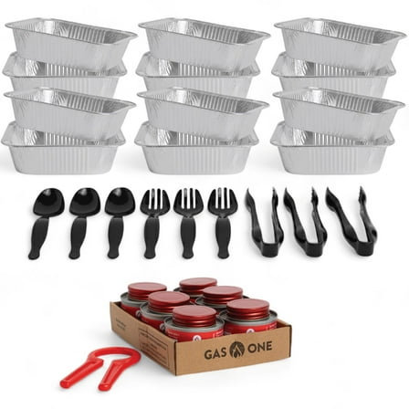 Alpha Living 6 Pack Refill Kit - Disposable Chafing Dish Buffet Set, Welded Body Food Warmers for Parties, Fuel Cans, Half Size Pans, Warming Trays