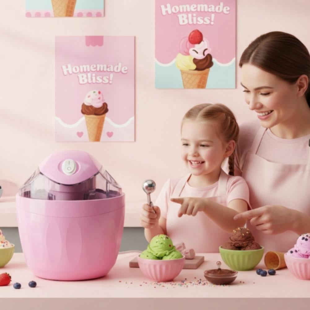 Electric Ice Cream Maker for Home, 500ml Mini Sorbet & Frozen Yogurt Machine for Kids, Quick 15-Minute Homemade Dessert Tool, 120V US Plug, Blue